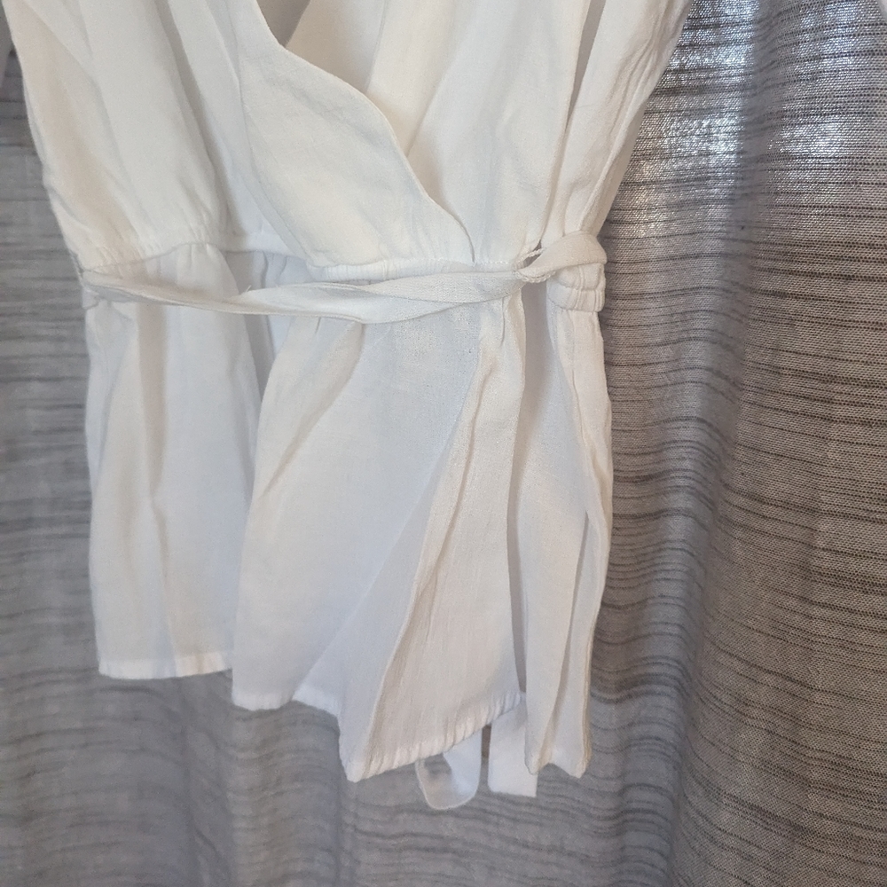 Mi Ami Tie Waist Wrap Front Linen Top - Picture 3 of 5